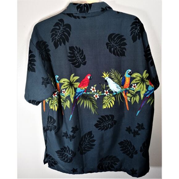 Hawaiian Button Front Shirt Size Medium Single Stich Tropical Plants & Birds - Picture 2 of 6